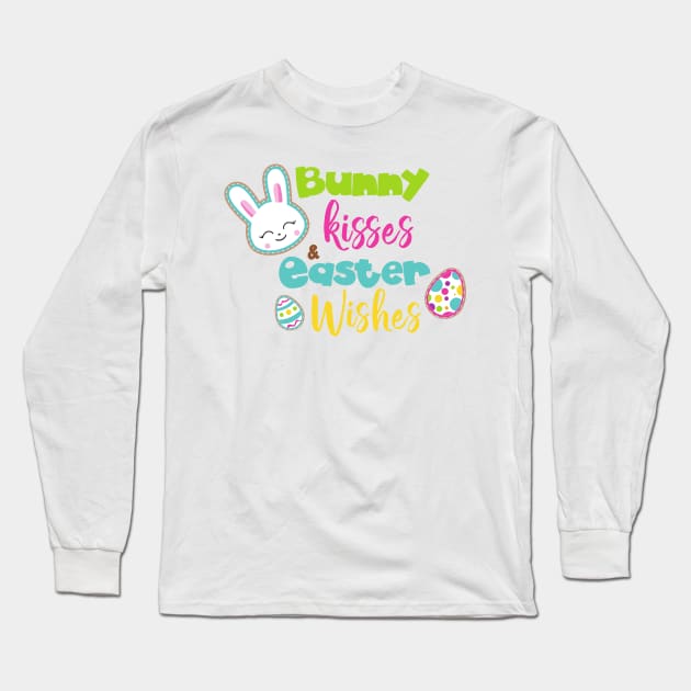 Easter, Bunny Kisses Easter Wishes, Easter Eggs Long Sleeve T-Shirt by Jelena Dunčević